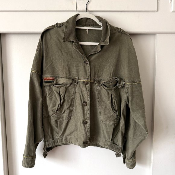 Free People Green Slouchy Military Jacket size XS - Picture 1 of 15